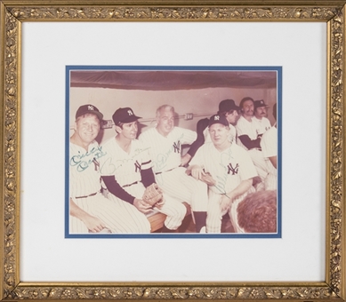 Mickey Mantle, Joe DiMaggio, Billy Martin & Whitey Ford Multi Signed Photo In 16x14 Framed Display (Beckett)
